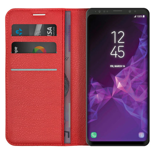 Leather Wallet Case & Card Holder Pouch for Samsung Galaxy S9+ (Red)